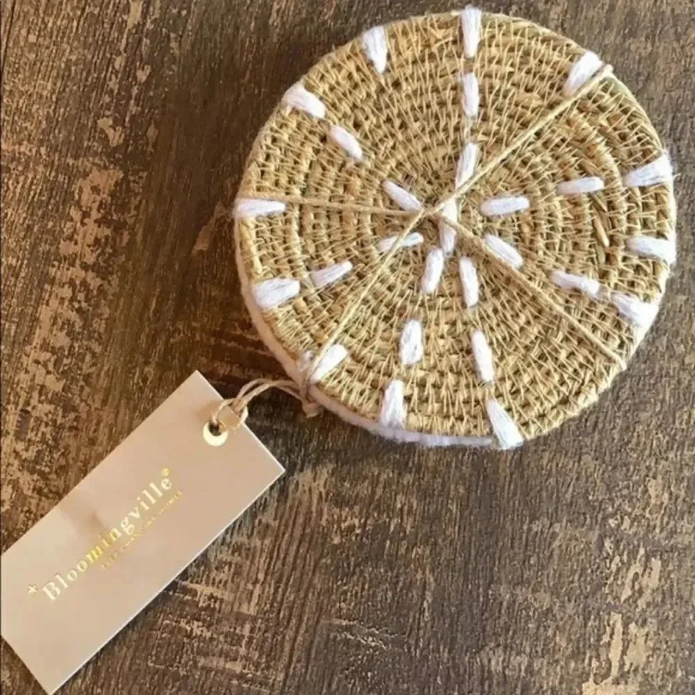 ✨HP✨Bloomingville Round Hand-Embroidered Seagrass✨